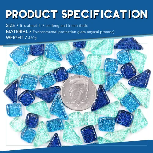 Miniatura 2 de Swpeet Azulejos de mosaico de vidrio de 1Ib Piezas de vidrieras para manualidades, colores mezclados y patrones (azulejos de mosaico E)
