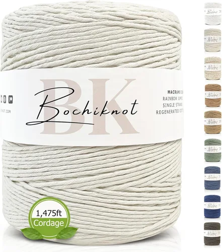Miniatura 13 de BOCHIKNOT Cuerda de macramé a granel de 0.157 in x 495 yardas, cuerda de algodón de una sola hebra para colgar plantas en la pared, manualidades