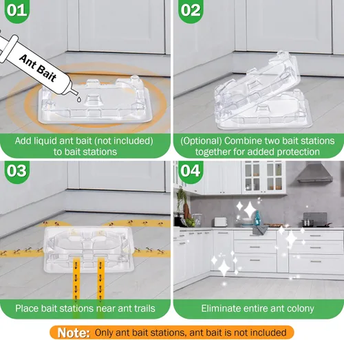 Miniatura 5 de Qualirey 32 piezas de estaciones de cebo para hormigas reutilizables (cebo no incluido), trampa multisuperficie para hormigas para el hogar, control