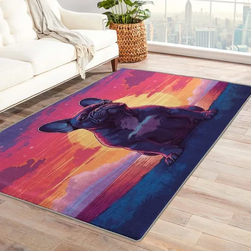 Alfombras lavables para sala de estar, dormitorio, alfombra negra de bulldog francés y decoración del hogar, alfombra de área para perros de 5 x 8
