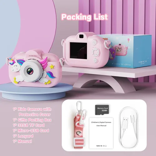 Miniatura 7 de Cámara para niños para niñas, juguetes de Navidad y cumpleaños para niñas de 3 a 12 años, cámara digital para niños con lente dual HD de 32MP