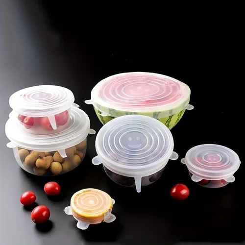Miniatura 5 de Juego de 6 tapas elásticas de silicona reutilizables, juego de seis piezas de fundas de silicona para conservar frescos, fundas elásticas