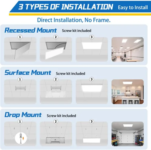 Miniatura 5 de Allsmartlife Paquete de 2 luces LED de panel plano de 1 x 2 pies de montaje en superficie, 24 W 2880 lm 5CCT 3000K-6000K seleccionables, lámparas