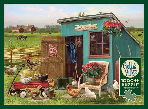 Miniatura 5 de Cobble Hill - Rompecabezas de 1000 piezas, The Happy Hen Hen, póster de muestra incluido