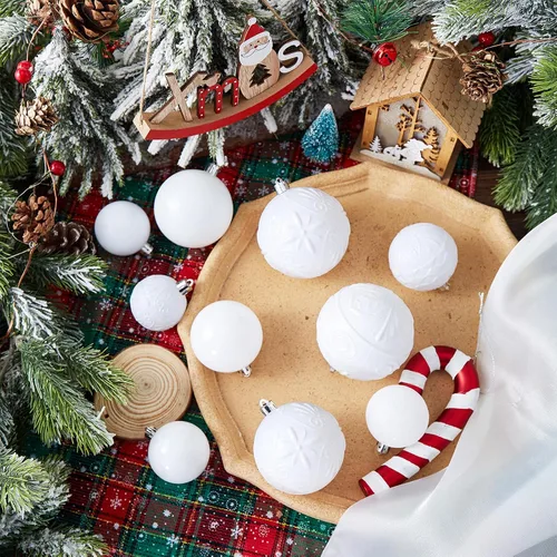 Miniatura 6 de Wironlst - Adornos de bola de Navidad de 30 piezas, adornos de Navidad de plástico irrompibles para árbol de Navidad, vacaciones, boda, fiesta Blanco