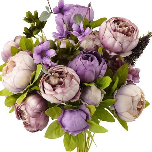 Miniatura 34 de FiveSeasonStuff - Peonías y hortensias artificiales de seda, ideal para decoración de bodas, novias, hogar, decoración de centro de mesa (2 ramos).