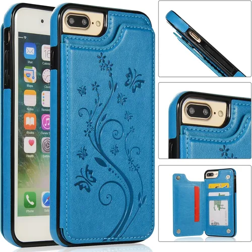 Miniatura 3 de Asuwish Funda de teléfono para iPhone 7plus 8plus 7/8 Plus con protector de pantalla de vidrio templado y tarjetero; funda tipo cartera de cuero