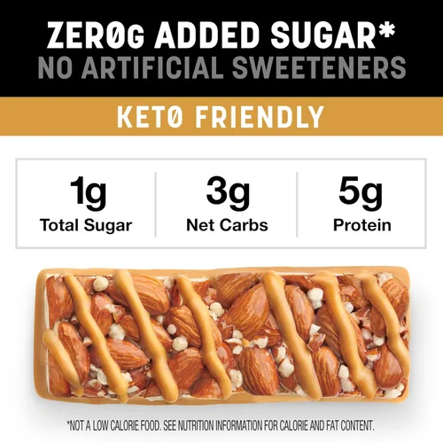Miniatura 3 de KIND ZERO Barras sin azúcar añadida, caramelo, almendras y sal marina, aperitivos aptos para keto, libres de gluten, con 5g de proteína, 5