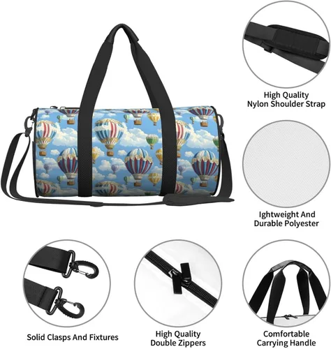 Miniatura 4 de Large Duffle Bag for Travel - Retro Hot Air Balloon Print Gym Bag for Women Men, Travel Foldable Bags for Women Men with Zippered Multiple Pockets