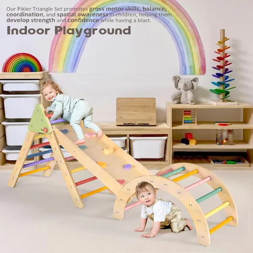 Miniatura 9 de aiwo Juego de triángulo Pikler 7 en 1 para niños pequeños, juguetes de escalada para interiores, gimnasio de escalada montessori para bebés, juego