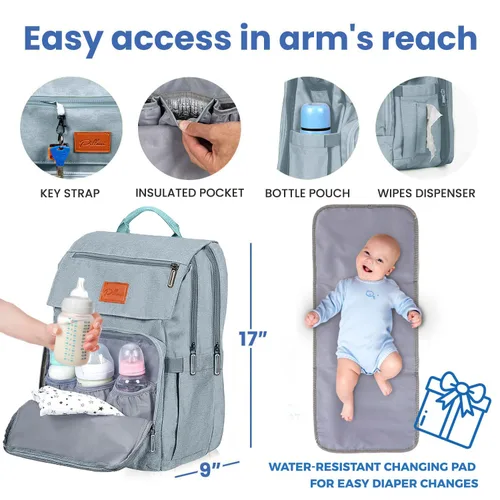 Miniatura 4 de PILLANI Mochila para Pañales de Bebé - Bolsa Grande para Niños y Niñas, Mochila Impermeable para Pañales - Bolsas de Pañales de Viaje con L Azul
