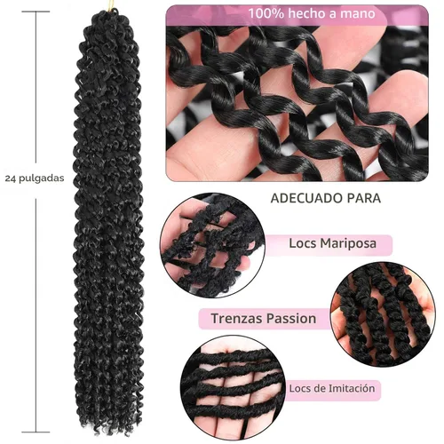 Miniatura 4 de Alrence Cabello Passion Twist de 24 pulgadas, 8 paquetes de cabello ondulado de ganchillo rizado para trenzas de ganchillo largas Bohe
