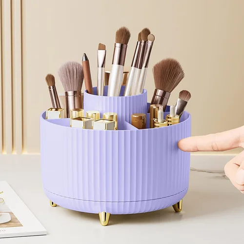 Miniatura 12 de Organizador para brochas de maquillaje, organizador de brochas de maquillaje giratorio 360°, taza con 5 ranuras para brochas de maquillaje