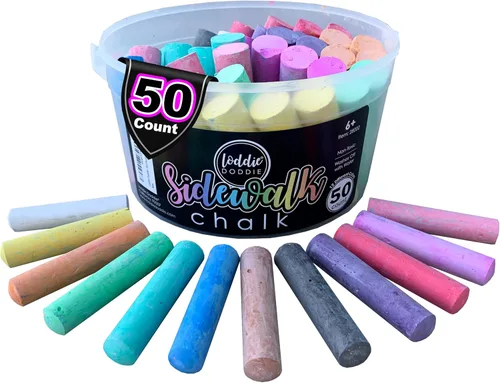 Loddie Doddie Tiza Jumbo Sidewalk – Paquete de 50, multicolor, palillos que no se enrollan de fácil agarre para niños de 1 a 3 años – tiza lavable