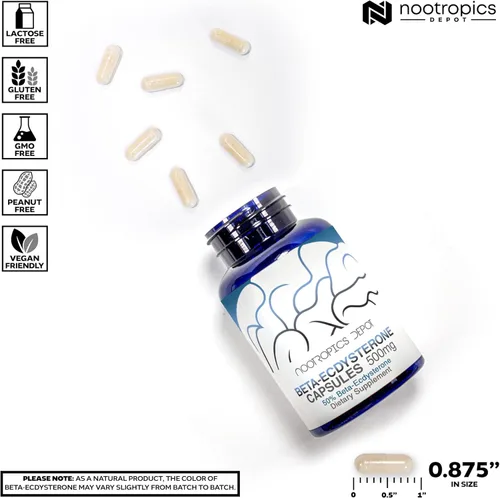 Miniatura 6 de Nootropics Depot Beta Ecdysterona/20-hidroxiecdisona 50% cápsulas 500mg Extracto de cianotis aracnoidea Fitoecdisteroide 30
