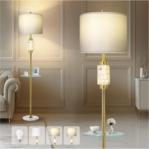 Miniatura 8 de KIVDITZO Lámparas de pie de vidrio regulables para sala de estar, lámpara de pie moderna con pantalla de cristal, base de mármol, lámpara de 64