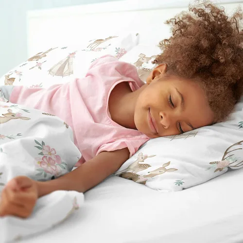 Miniatura 4 de Sweet Jojo Designs Juego de edredón individual de 2 piezas (flores de ciervos del bosque) para niñas, niños, ropa de cama para niños, cama en una