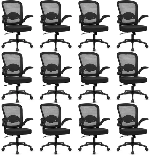 Miniatura 26 de KLASIKA Sillas de escritorio con ruedas, silla de oficina ergonómica de malla, altura ajustable y soporte lumbar giratorio, silla de oficina en casa