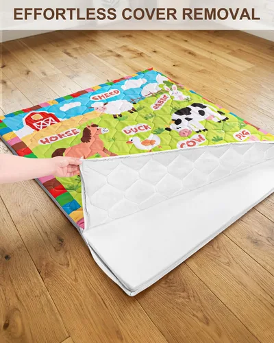 Miniatura 3 de Tapete de juego de espuma para bebé de 50 x 50 pulgadas, funda extraíble y lavable a máquina, tapete de juego acolchado grueso y perfecto para Granja