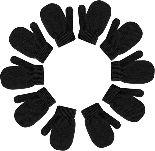 Miniatura 6 de ONESING 5 pares de manoplas para niños pequeños guantes de invierno negros para niñas y niños - Manoplas cálidas para recién nacidos