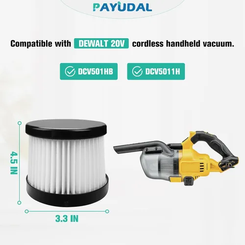 Miniatura 2 de 2 paquetes de filtros HEPA DCV501HB DCV5011H de repuesto. Compatible con filtros de aspiradora inalámbrica de mano DEWALT 20V. En comparación