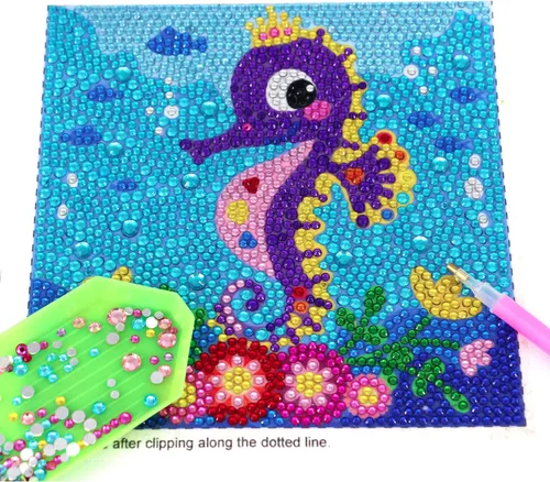 Miniatura 3 de Kits de pintura de diamantes 5D para niños, 7.1'' x 7.1'' pulgadas, marco de madera, artes y manualidades de diamantes para niños, pegatinas
