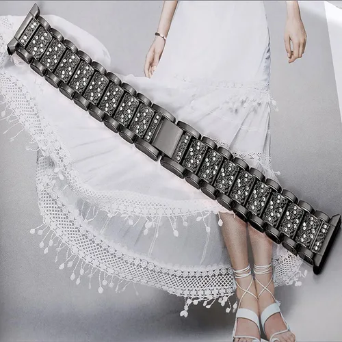 Miniatura 7 de Correa compatible con Amazfit Bip 5, Lamshaw de liberación rápida de 0.86 pulgadas para mujer, correa de repuesto ajustable de metal con diamantes