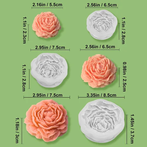 Miniatura 5 de Juego de 3 moldes de vela de peonía para hacer velas, juego de moldes de silicona 3D grandes + medianos + pequeños para fundición de resina epoxi, 3
