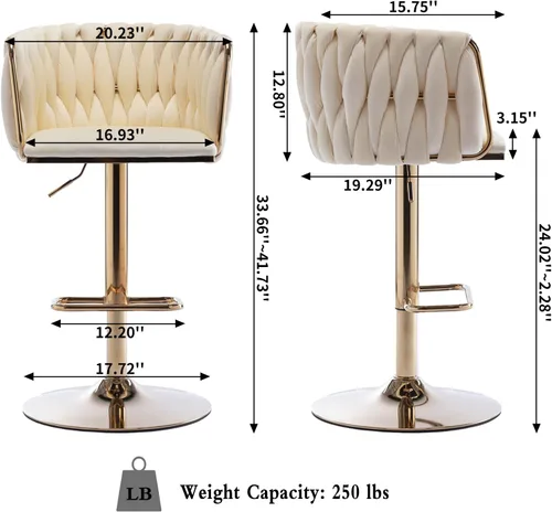 Miniatura 3 de Taburete de bar, taburetes de bar tejidos de terciopelo, taburetes de bar giratorios de altura de mostrador ajustable con respaldo bajo y base