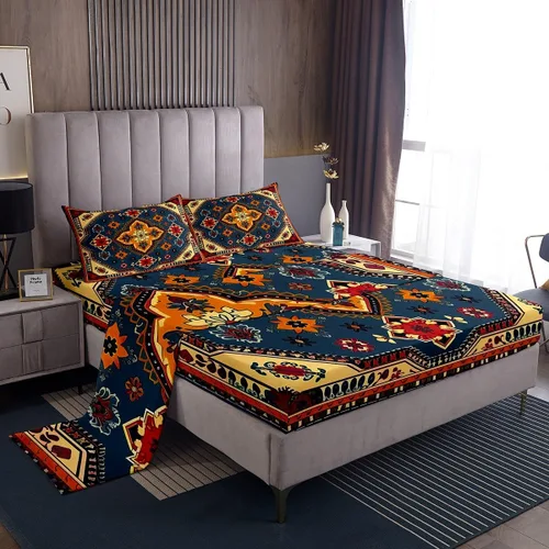 Miniatura 8 de Erosebridal Juego de sábanas y fundas de almohada vintage con estampado floral oriental para niños pequeños, juego de sábanas de medallón persa