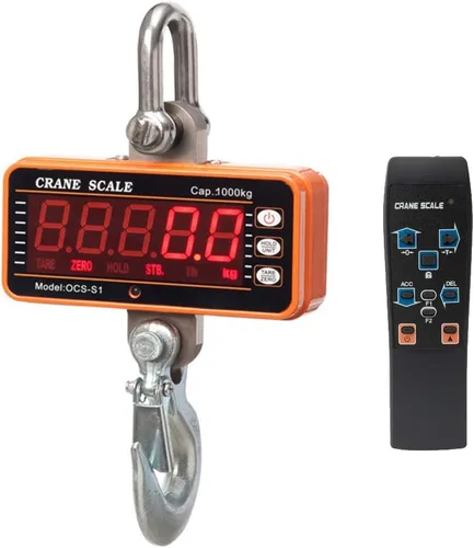 iDili 2,204.6 lbs 2000LBS 1T Báscula digital de aluminio para grúa pesada Escala colgante compacta OCS-S1 Pantalla LED de tipo inteligente 1.1 lbs,