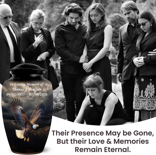 Miniatura 8 de Personalized Custom American Eagle Urn Set of 6 - Hand-Engraved Black Eagle Urns for Human Ashes Adult Female & Male, Includes 1 Large Adult Urn