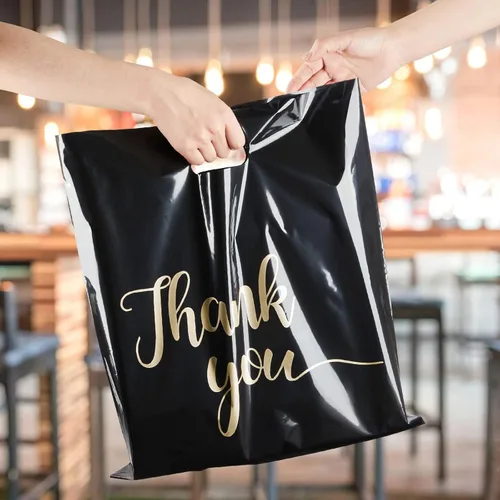 Miniatura 4 de ZORRITA Paquete de 100 bolsas de agradecimiento para pequeñas empresas, bolsas de plástico de 15 x 18 pulgadas con asas, bolsa de mercancía al por