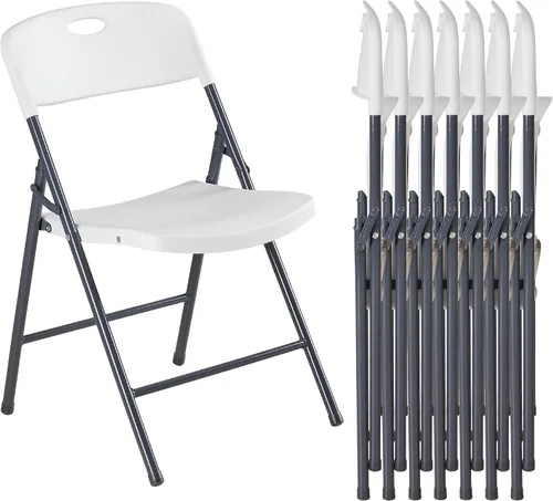 Miniatura 12 de DUMOS Paquete de 12 sillas plegables acolchadas de cuero, asiento comercial apilable portátil para interiores y exteriores con marco de acero, Caqui