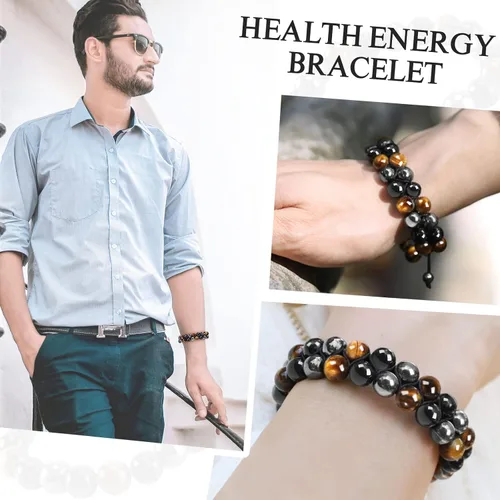 Miniatura 4 de Denchy Triple Protection Bracelet, Tigers Eye - Black Obsidian and Hematite Beaded Bracelets for Men Women, Tourmaline Spiritual Natural Crystal