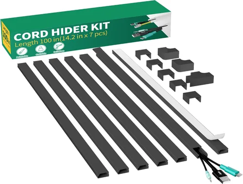 Miniatura 13 de Delamu Kit de cubierta de cable autoadhesivo de 100 pulgadas para TV montado en la pared, ocultador de cables pintable, sistema de gestión de cables