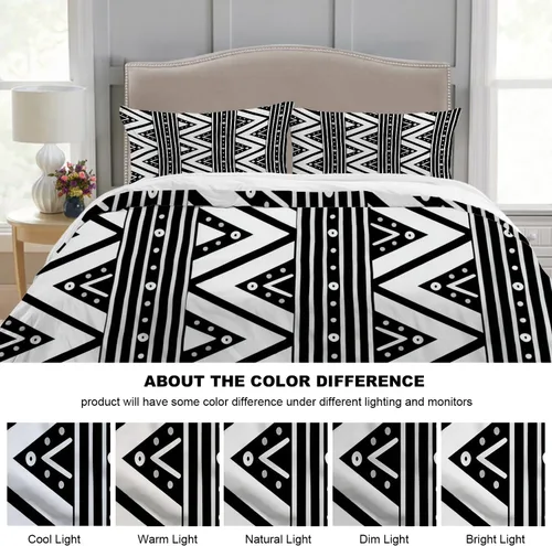 Miniatura 9 de Batmerry Juego de funda de edredón de 3 piezas con diseño geométrico tribal, tamaño individual, suave, esponjoso, étnico, africano, rayas blancas