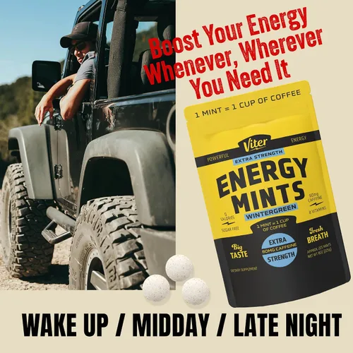 Miniatura 7 de Viter Energy Mentas Cafeinadas 80mg de Fuerza Extra - 90 Piezas Cafeinadas con Vitaminas B. Menta Vegana Sin Azúcar. Potenciador de Enfoque