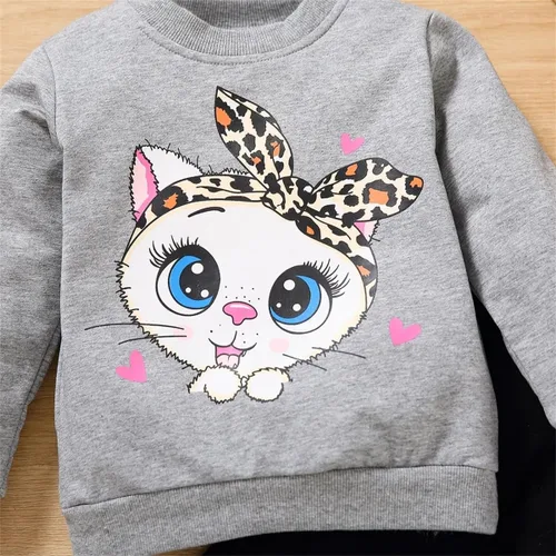 Miniatura 4 de Conjunto de 2 piezas de sudadera de manga con volantes y leggings para niñas de 2 a 10 años