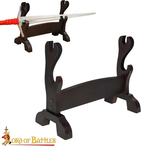 Miniatura 8 de Lord of Battles Soporte medieval de madera maciza para espada, soporte para espada, exhibición de espada de gladiador, soporte para espada katana
