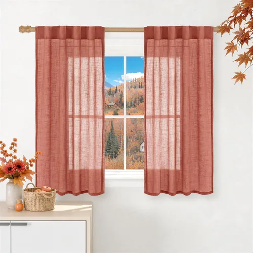 Miniatura 79 de LAMIT Cortinas de lino beige de 30 pulgadas de largo para ventanas pequeñas, cortinas semitransparentes filtrantes de luz, pestaña trasera