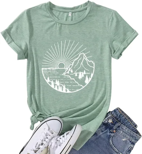 Miniatura 113 de Camisetas sin mangas de senderismo y montaña para mujer, divertidas camisetas de entrenamiento con gráficos de pino y amanecer, camisetas de verano