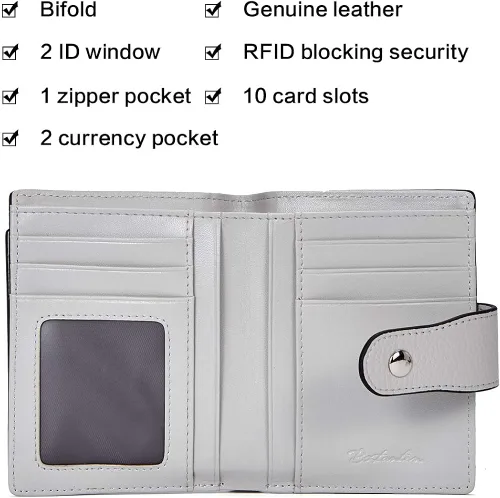 Miniatura 5 de BOSTANTEN - Billetera de cuero para mujer con bloqueo RFID pequeña con cremallera de bolsillo para tarjetas con ventana para documento