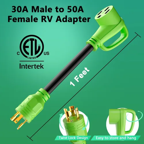 Miniatura 2 de Cable adaptador de generador RV de 30 amperios a 50 amperios, enchufe macho de bloqueo giratorio NEMA L5-30P a receptáculo hembra NEMA 14-50R