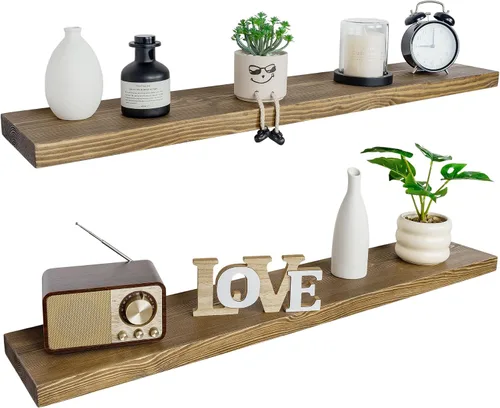 Miniatura 11 de BGMG Estantes flotantes de madera de 12 pulgadas, estantes flotantes negros, estantes de pared de madera maciza para baño, sala de estar