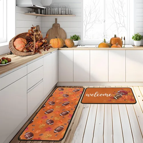 Miniatura 12 de Juego de 2 alfombras y tapetes de cocina de otoño, alfombras de cocina de Acción de Gracias, con respaldo antideslizante, decoraciones de otoño