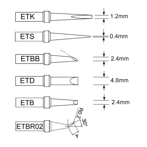 Miniatura 3 de Puntas de soldadura ET para Weller WES51, WESD51, WE1010NA, WCC100, PES51, EC1201A, EC2000. (Juego de 6 piezas ETB ETD ETK ETS ETBB ETBR02)