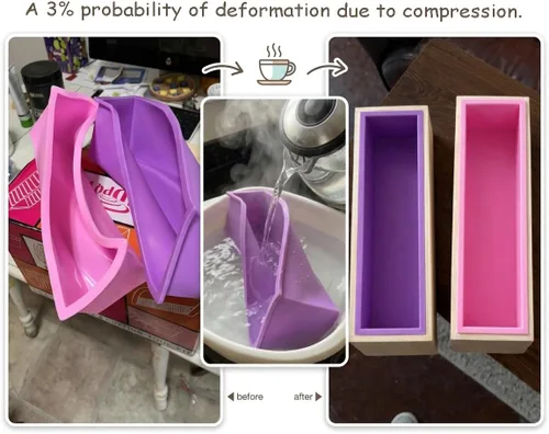 Miniatura 4 de 2 moldes de silicona para jabón, kit de fabricación de barra de jabón (44 onzas de silicona rosa púrpura) para adultos, cortador ondulado y recto