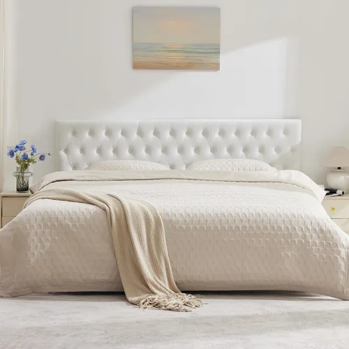 Miniatura 21 de Kingfun Cabeceras con diseño moderno de botones, cabecera de cama tapizada y acolchada de tela de lino premium, cabecera de madera maciza ajustable