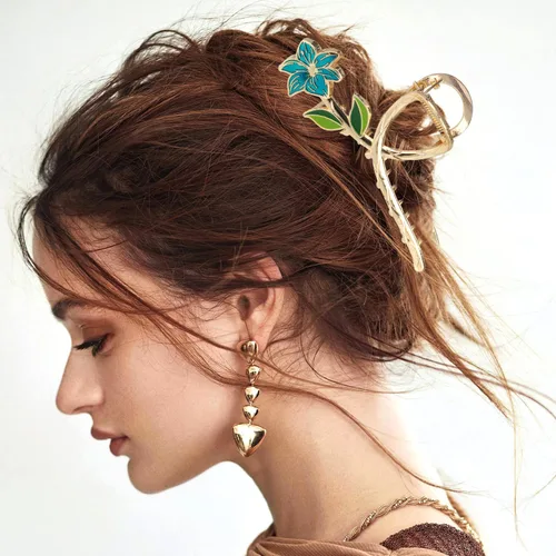 Miniatura 7 de Pinzas para el cabello de flores, de metal, grandes, antideslizantes, de sujeción fuerte, pasadores para el cabello floral, accesorios